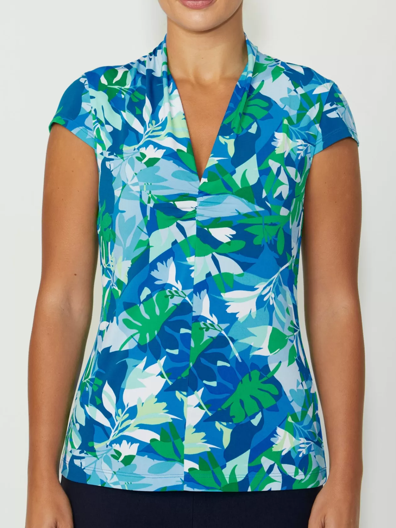 Tops<Anthea Crawford Cora Palm Jersey Top Blue