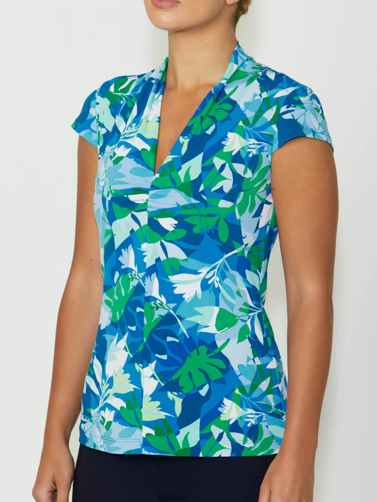 Tops<Anthea Crawford Cora Palm Jersey Top Blue