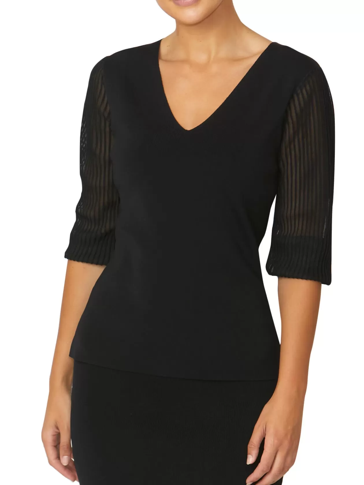 Knitwear<Anthea Crawford Emilie Sheer Sleeve Top Black