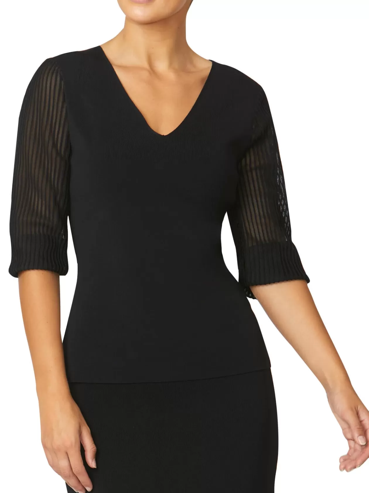 Knitwear<Anthea Crawford Emilie Sheer Sleeve Top Black